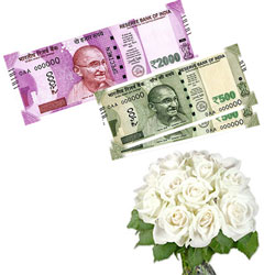 Cash - Rs. 3,001 with  white flowers - Click here to View more details about this Product